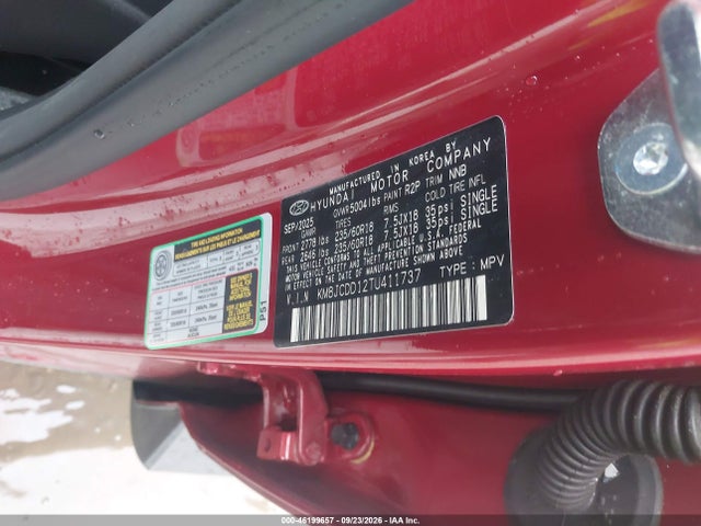 Aukcja sprzedaży 2026 Hyundai Tucson Hybrid Sel Convenience, vin: KM8JCDD12TU411737, numer aukcji: 46199657