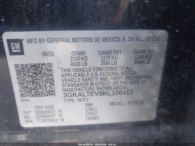 46199705 :رقم المزاد ، 3GKALTEV8KL106417 vin ، 2019 Gmc Terrain Sle مزاد بيع