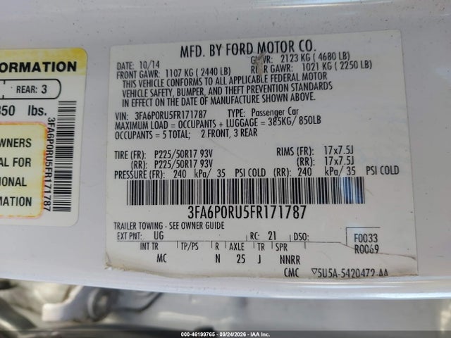 Продаж на аукціоні авто 2015 Ford Fusion Hybrid Titanium, vin: 3FA6P0RU5FR171787, номер лоту: 46199765