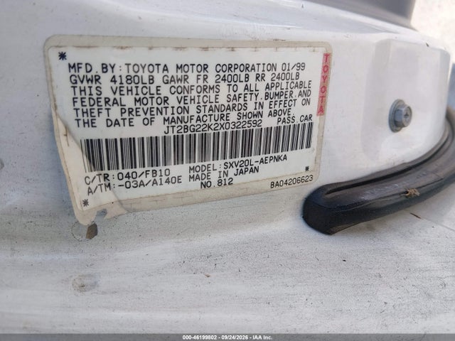 Продажа на аукционе авто 1999 Toyota Camry Le, vin: JT2BG22K2X0322592, номер лота: 46199802