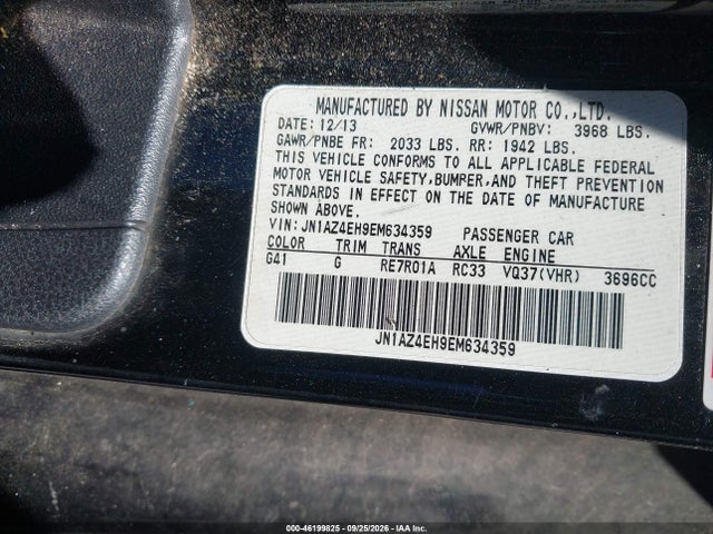2014 Nissan 370z Touring მანქანა იყიდება აუქციონზე, vin: JN1AZ4EH9EM634359, აუქციონის ნომერი: 46199825