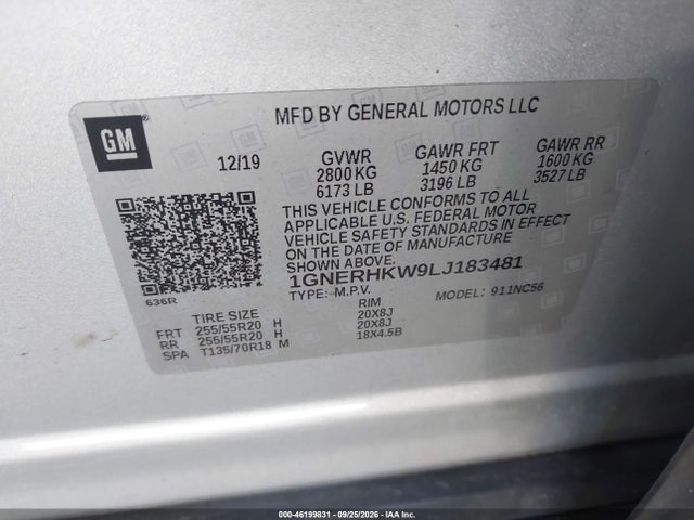 Aukcja sprzedaży 2020 Chevrolet Traverse Fwd Lt Leather, vin: 1GNERHKW9LJ183481, numer aukcji: 46199831