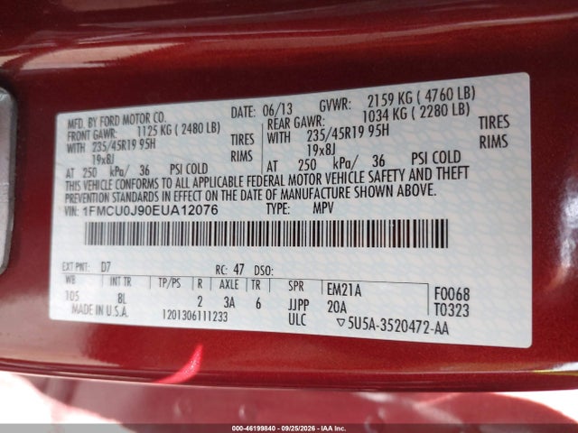 Продажа на аукционе авто 2014 Ford Escape Titanium, vin: 1FMCU0J90EUA12076, номер лота: 46199840