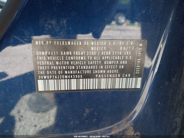 Продаж на аукціоні авто 2013 Volkswagen Jetta 2.5l Se, vin: 3VWDP7AJ2DM443909, номер лоту: 46199902
