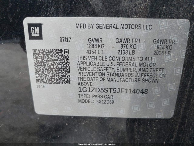 2018 Chevrolet Malibu Lt მანქანა იყიდება აუქციონზე, vin: 1G1ZD5ST5JF114048, აუქციონის ნომერი: 46199905