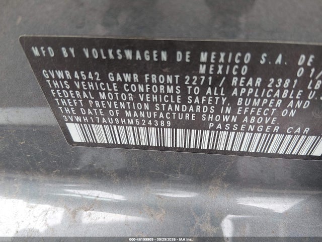 Aukcja sprzedaży 2017 Volkswagen Golf Alltrack Tsi S/tsi Se/tsi Sel, vin: 3VWH17AU9HM524389, numer aukcji: 46199909