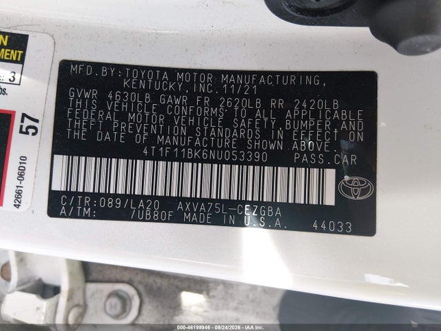 Продажа на аукционе авто 2022 Toyota Camry Xle Awd, vin: 4T1F11BK6NU053390, номер лота: 46199946