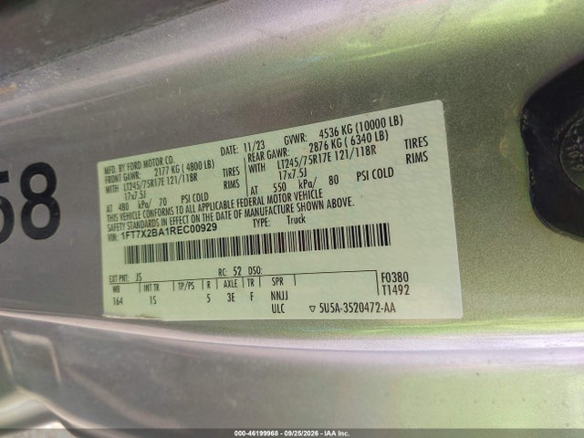 Auction sale of the 2024 Ford F-250 Xl, vin: 1FT7X2BA1REC00929, lot number: 46199968