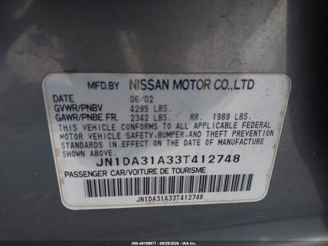 46199977 :رقم المزاد ، JN1DA31A33T412748 vin ، 2003 Nissan Maxima Se مزاد بيع