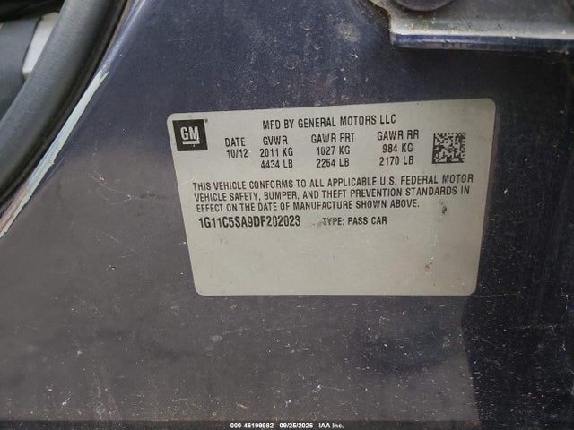 46199982 :رقم المزاد ، 1G11C5SA9DF202023 vin ، 2013 Chevrolet Malibu Lt مزاد بيع