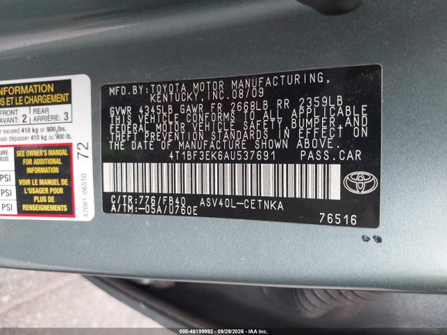 Aukcja sprzedaży 2010 Toyota Camry Le, vin: 4T1BF3EK6AU537691, numer aukcji: 46199992