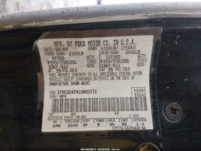 Aukcja sprzedaży 1990 Ford Bronco Ii, vin: 1FMCU14T4LUA05772, numer aukcji: 46200013