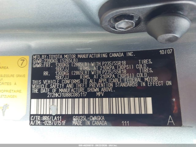 Aukcja sprzedaży 2008 Lexus Rx 350, vin: 2T2HK31U88C085117, numer aukcji: 46200019