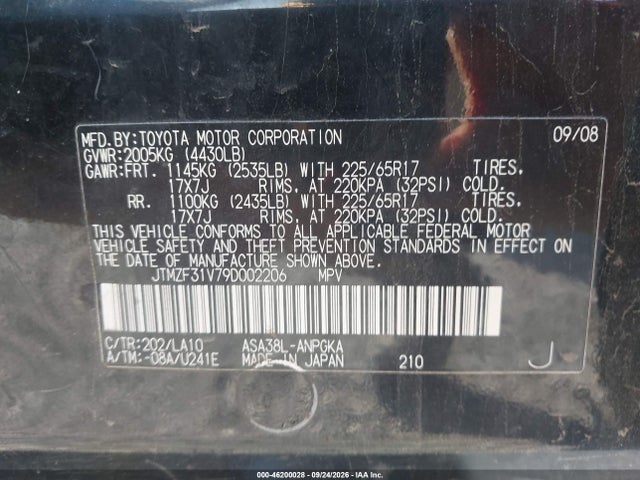Продаж на аукціоні авто 2009 Toyota Rav4 Limited, vin: JTMZF31V79D002206, номер лоту: 46200028