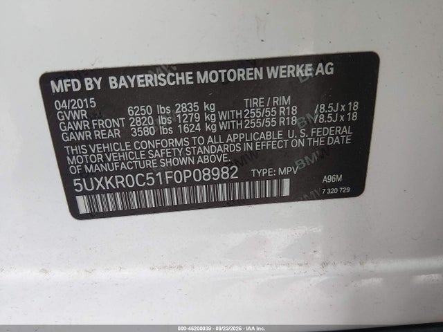 46200039 :رقم المزاد ، 5UXKR0C51F0P08982 vin ، 2015 Bmw X5 Xdrive35i مزاد بيع