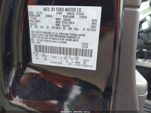 Продаж на аукціоні авто 2010 Ford Escape Xlt, vin: 1FMCU9DG1AKC23288, номер лоту: 46200075