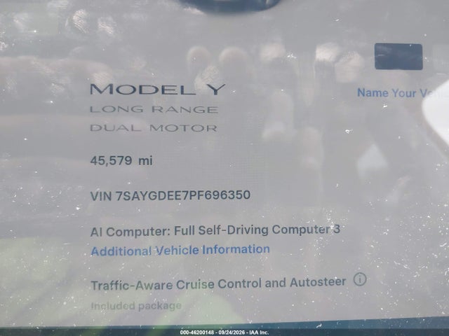 Продаж на аукціоні авто 2023 Tesla Model Y Awd/long Range, vin: 7SAYGDEE7PF696350, номер лоту: 46200148