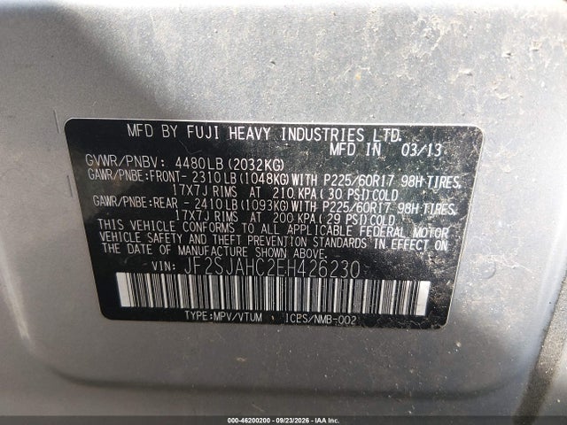 Aukcja sprzedaży 2014 Subaru Forester 2.5i Limited, vin: JF2SJAHC2EH426230, numer aukcji: 46200200