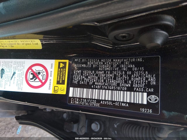Aukcja sprzedaży 2016 Toyota Camry Le, vin: 4T4BF1FK1GR518709, numer aukcji: 46200253