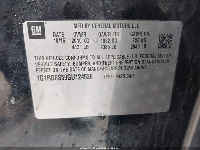 Продаж на аукціоні авто 2016 Chevrolet Volt Premier, vin: 1G1RD6S59GU124528, номер лоту: 46200269