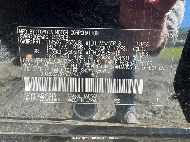 Aukcja sprzedaży 2007 Toyota Rav4 Sport, vin: JTMBD32V876031947, numer aukcji: 46200271