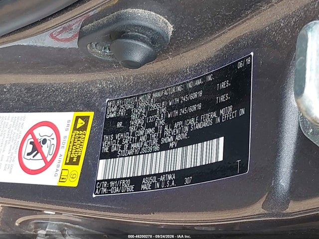 2018 Toyota Highlander Le მანქანა იყიდება აუქციონზე, vin: 5TDZARFH7JS039186, აუქციონის ნომერი: 46200278
