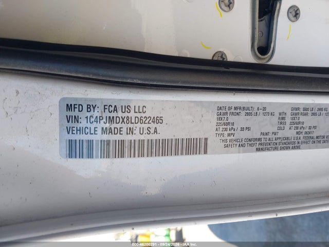 2020 Jeep Cherokee Limited 4x4 მანქანა იყიდება აუქციონზე, vin: 1C4PJMDX8LD622465, აუქციონის ნომერი: 46200291
