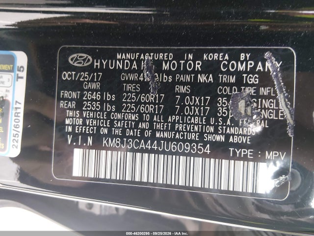 2018 Hyundai Tucson Sel მანქანა იყიდება აუქციონზე, vin: KM8J3CA44JU609354, აუქციონის ნომერი: 46200295