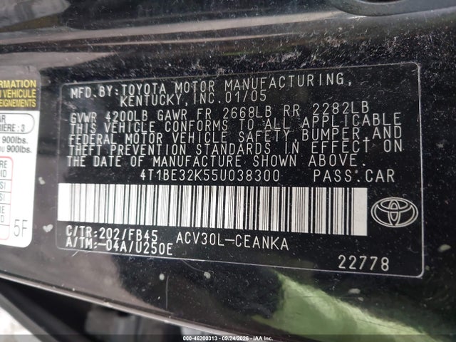 Продажа на аукционе авто 2005 Toyota Camry Le, vin: 4T1BE32K55U038300, номер лота: 46200313