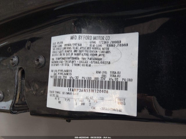 2005 Ford Focus Zxw მანქანა იყიდება აუქციონზე, vin: 1FAHP36N55W120406, აუქციონის ნომერი: 46200346