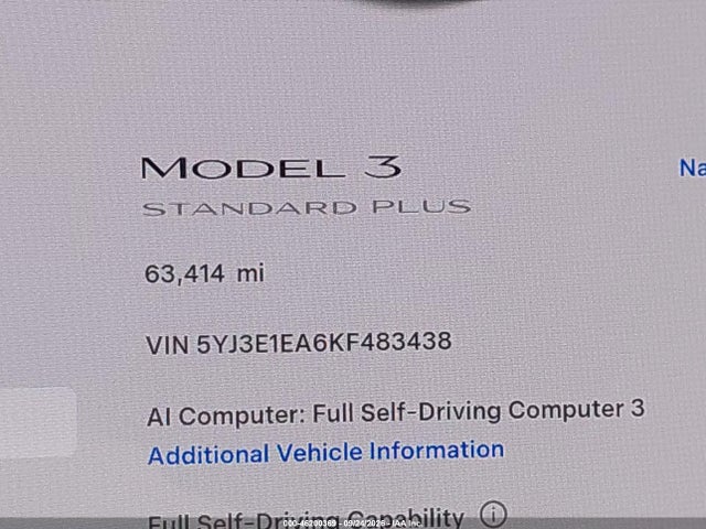 Auction sale of the 2019 Tesla Model 3 Long Range/mid Range/standard Range/standard Range Plus, vin: 5YJ3E1EA6KF483438, lot number: 46200369