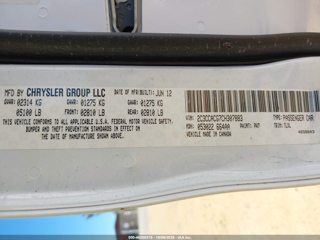 Aukcja sprzedaży 2012 Chrysler 300 Limited, vin: 2C3CCACG7CH307883, numer aukcji: 46200378
