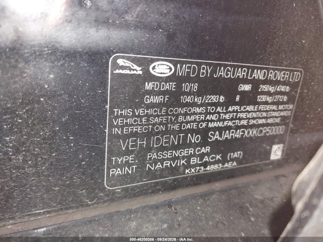 Продаж на аукціоні авто 2019 Jaguar Xe 25t, vin: SAJAR4FXXKCP50000, номер лоту: 46200386