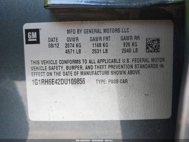 Aukcja sprzedaży 2013 Chevrolet Volt, vin: 1G1RH6E42DU109856, numer aukcji: 46200391