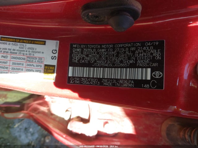 JTDEPRAE6LJ028657 Toyota COROLLA LE