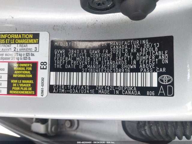 Продажа на аукционе авто 2013 Toyota Corolla L, vin: 2T1BU4EE2DC108916, номер лота: 46200460