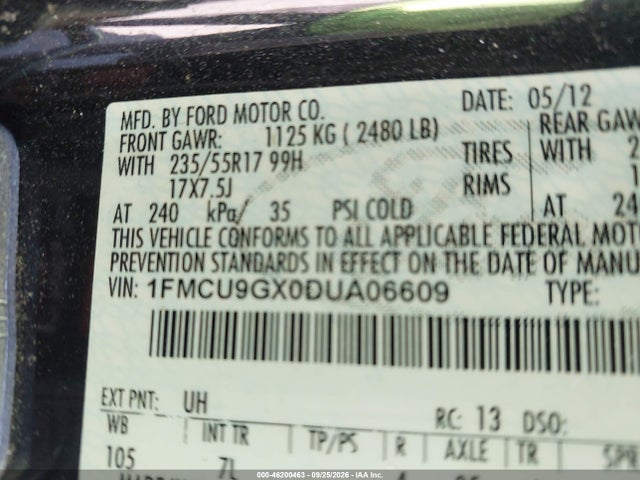 Продажа на аукционе авто 2013 Ford Escape Se, vin: 1FMCU9GX0DUA06609, номер лота: 46200463