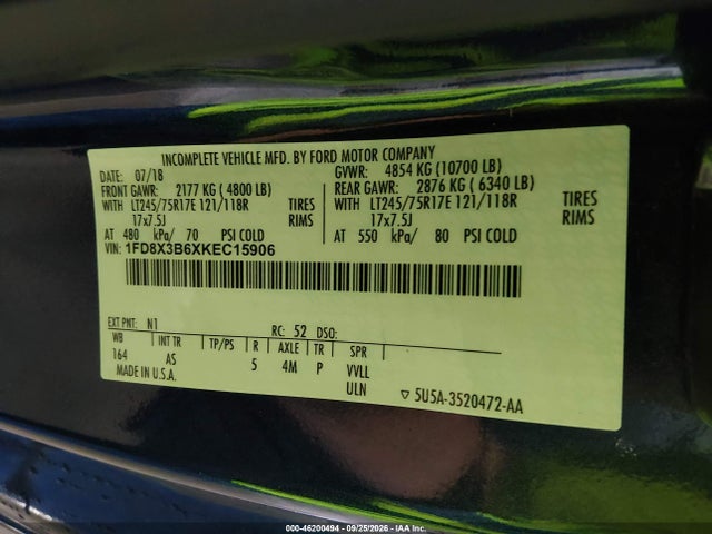 Продажа на аукционе авто 2019 Ford Super Duty F-350 Srw Xl, vin: 1FD8X3B6XKEC15906, номер лота: 46200494