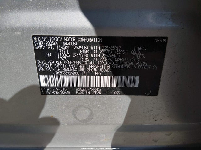 Aukcja sprzedaży 2009 Toyota Rav4, vin: JTMZF33V29D001171, numer aukcji: 46200497