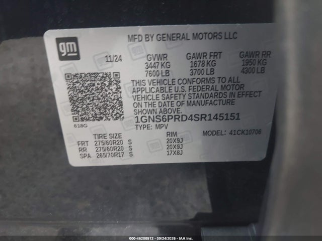Aukcja sprzedaży 2025 Chevrolet Tahoe 4wd Z71, vin: 1GNS6PRD4SR145151, numer aukcji: 46200512
