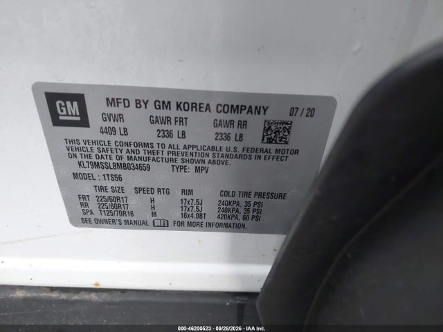 Продаж на аукціоні авто 2021 Chevrolet Trailblazer Awd Activ, vin: KL79MSSL8MB034659, номер лоту: 46200523