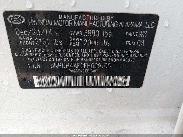 Продаж на аукціоні авто 2015 Hyundai Elantra Se, vin: 5NPDH4AE2FH629105, номер лоту: 46200526