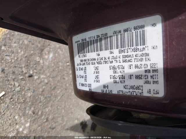 46200533 :رقم المزاد ، 1J4FF48SX1L518469 vin ، 2001 Jeep Cherokee Sport مزاد بيع