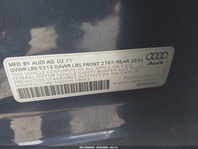 46200558 :رقم المزاد ، WAUKGAFB0BN062553 vin ، 2011 Audi A6 3.0 Premium مزاد بيع