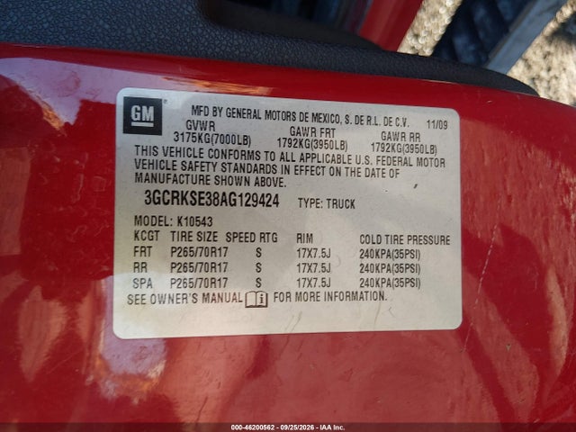 Aukcja sprzedaży 2010 Chevrolet Silverado 1500 Lt, vin: 3GCRKSE38AG129424, numer aukcji: 46200562