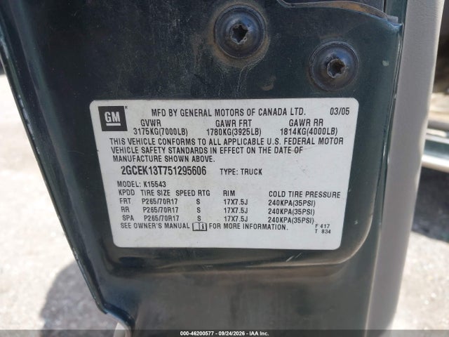 Продаж на аукціоні авто 2005 Chevrolet Silverado 1500 Z71, vin: 2GCEK13T751295606, номер лоту: 46200577
