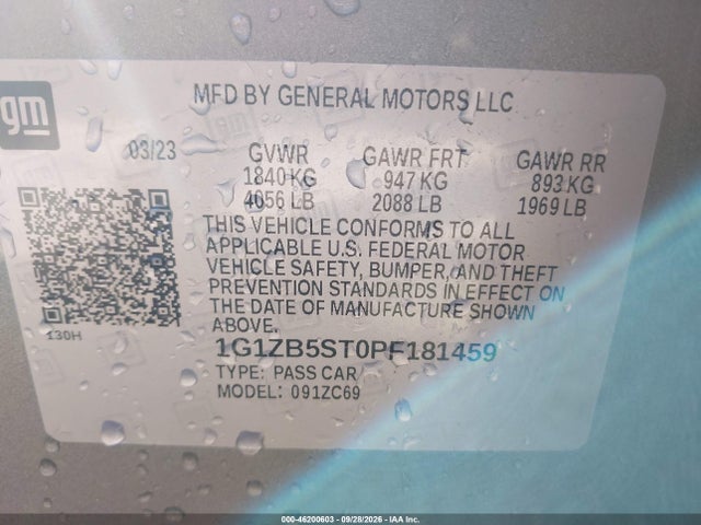 Aukcja sprzedaży 2023 Chevrolet Malibu Fwd Ls, vin: 1G1ZB5ST0PF181459, numer aukcji: 46200603