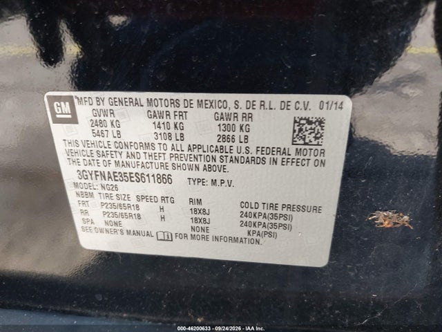 Aukcja sprzedaży 2014 Cadillac Srx Standard, vin: 3GYFNAE35ES611866, numer aukcji: 46200633