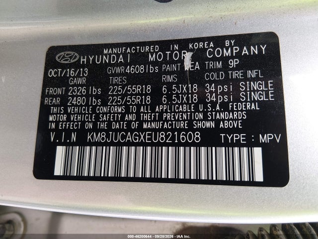 Hyundai Tucson Limited 2014 KM8JUCAGXEU821608 Image 9