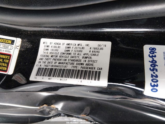 Продажа на аукционе авто 2017 Honda Accord Lx-s, vin: 1HGCT1B36HA000187, номер лота: 46200647
